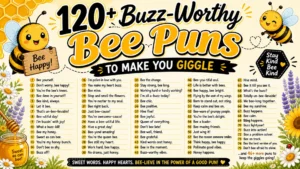 Buzz-worthy bee puns image with cheerful bees, honeycomb style, and playful smile theme