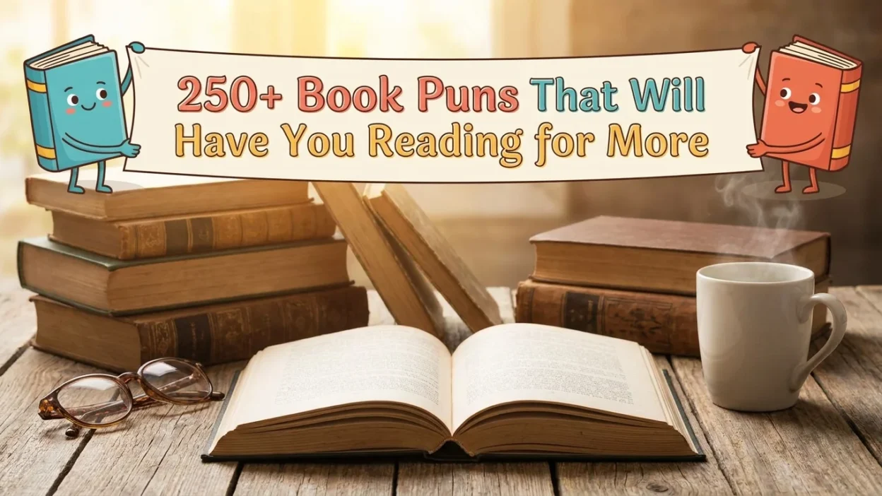 Funny book puns and literary jokes for readers, book lovers, and library enthusiasts who enjoy clever wordplay.