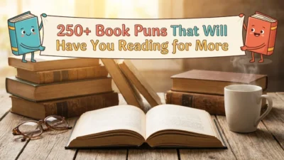 Funny book puns and literary jokes for readers, book lovers, and library enthusiasts who enjoy clever wordplay.