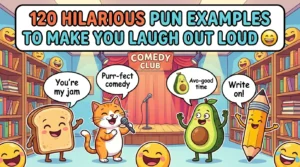 Funny pun examples illustration with playful humor and witty wordplay designed to make readers laugh out loud